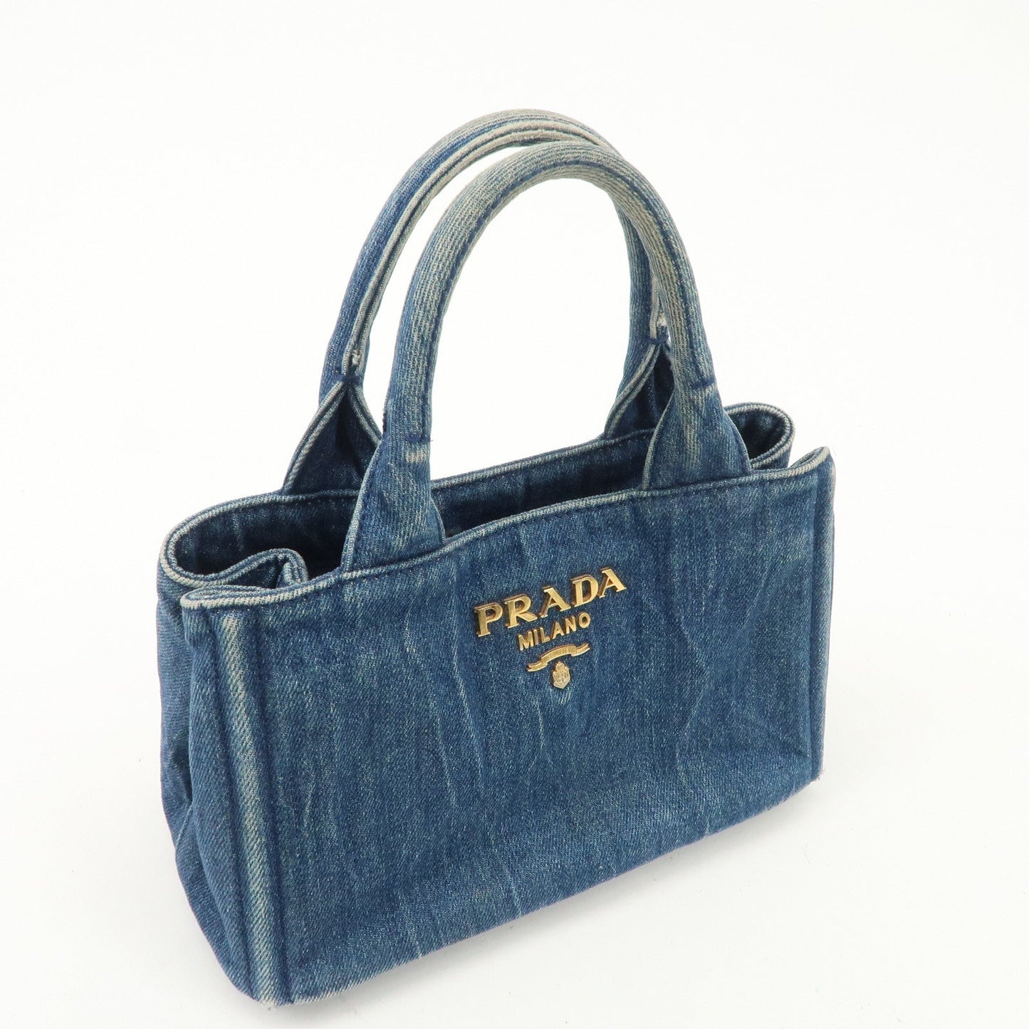 PRADA Nano Canapa Mini Denim Hand Bag Tote Bag Blue d