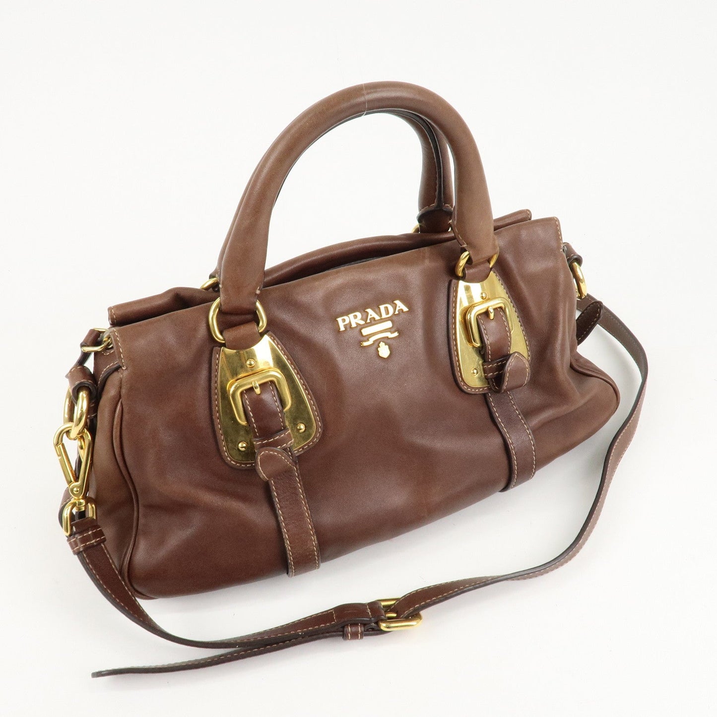 PRADA Leather 2Way Bag Shoulder Bag Hand Bag Brown BN1904 d