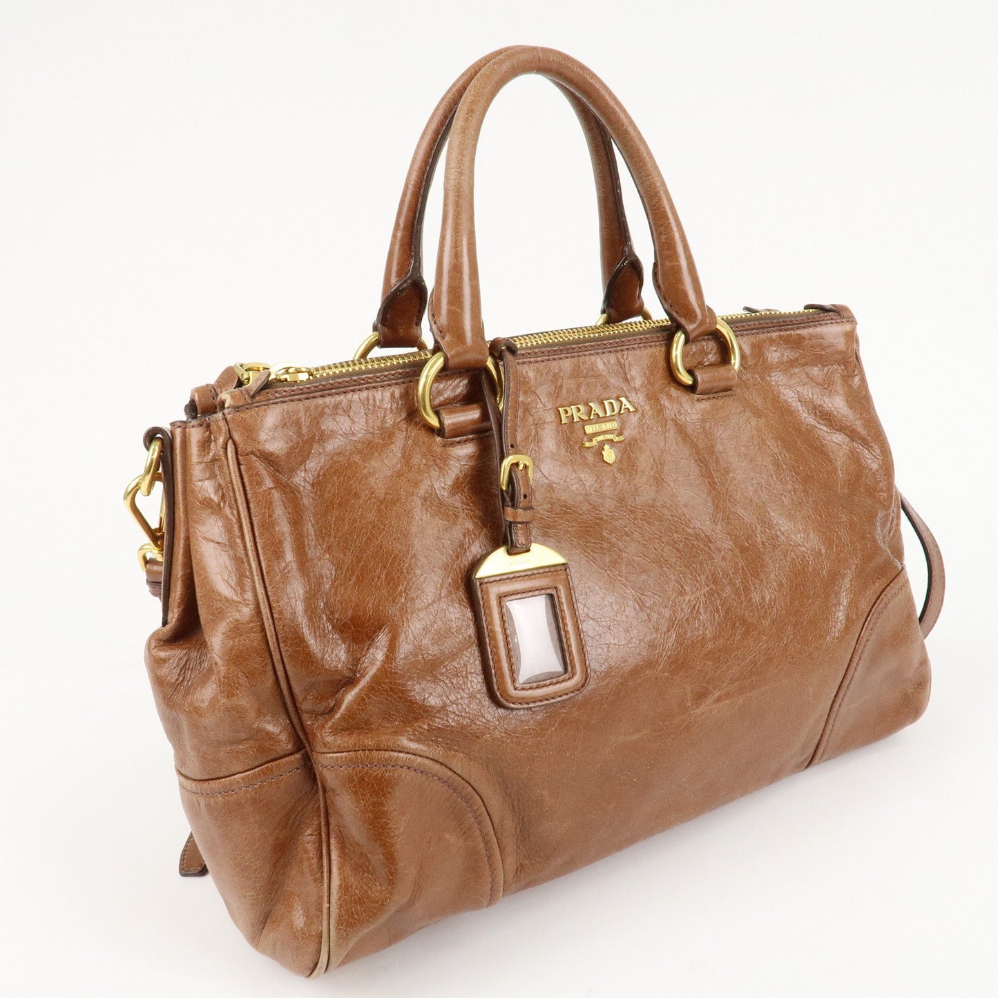 PRADA Leather 2Way Bag Shoulder Bag Hand Bag Brown d