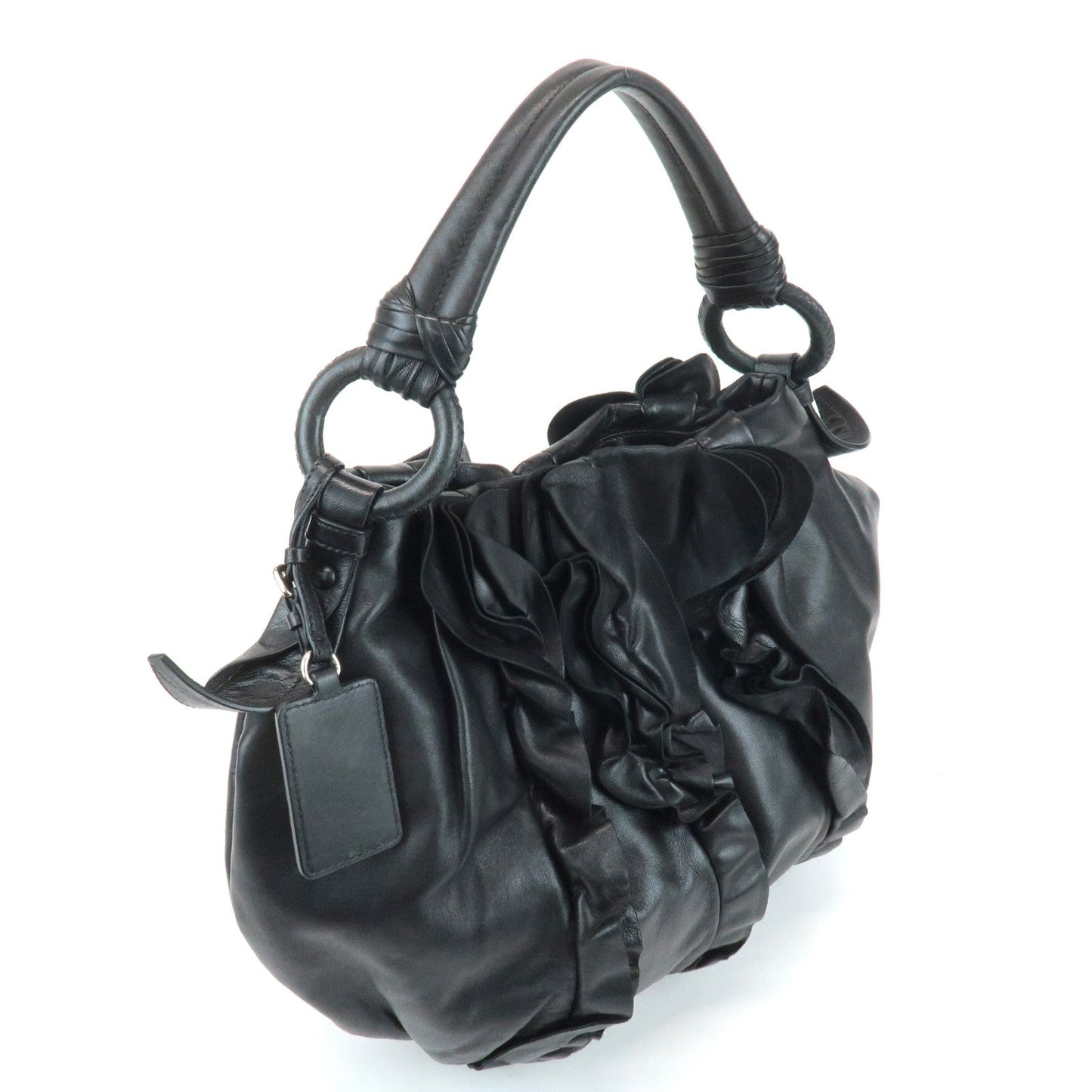 PRADA Leather Gathered 2WAY Shoulder Bag Hand Bag Black d