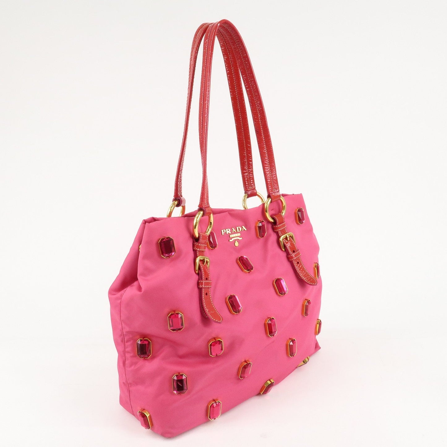 PRADA Nylon Patent Leather Bijou Tote Bag Pink Red BR4138 d