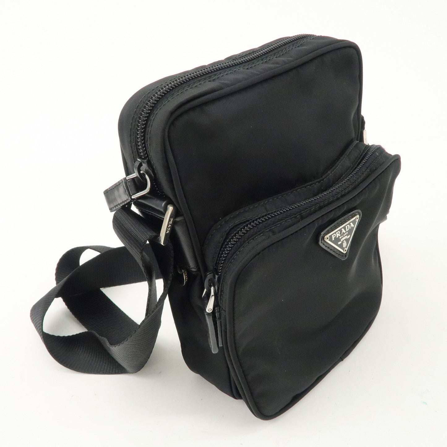 PRADA Triangle Logo Nylon Leather Shoulder Bag Purse Black BT0169 d