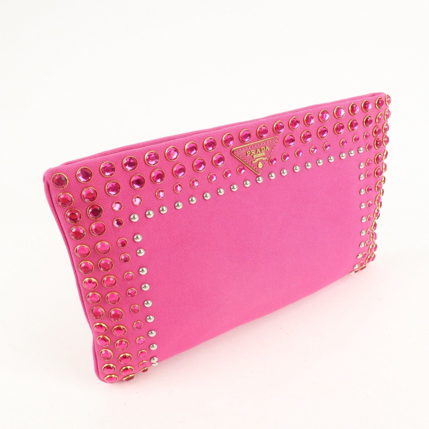 PRADA Canvas Bijoux Studded Clutch Bag Pink BP521O d