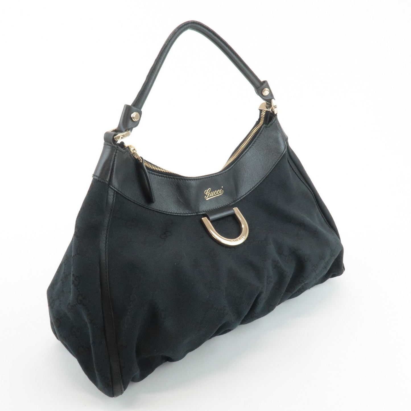 GUCCI Abbey GG Canvas Leather One Shoulder Bag Black 189833