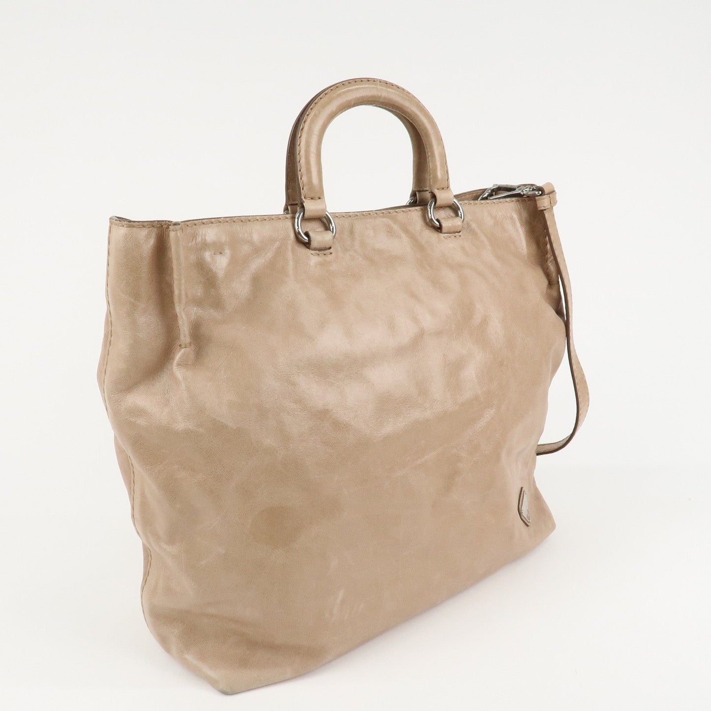 PRADA Logo Leather 2Way Bag Tote Bag Shoulder Bag Beige BR4617 d