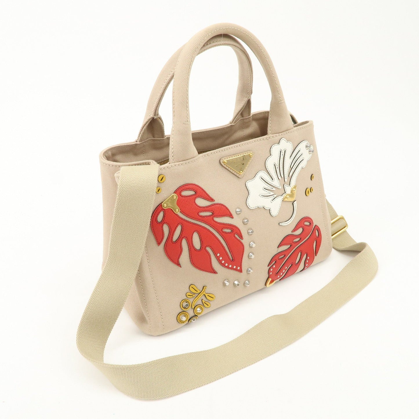 PRADA Hibiscus Canapa Mini Canvas Leather 2Way Bag Beige 1BG439 d