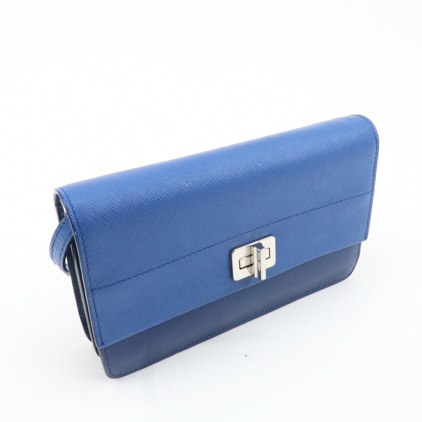 PRADA Leather Shoulder Bag Blue Navy d