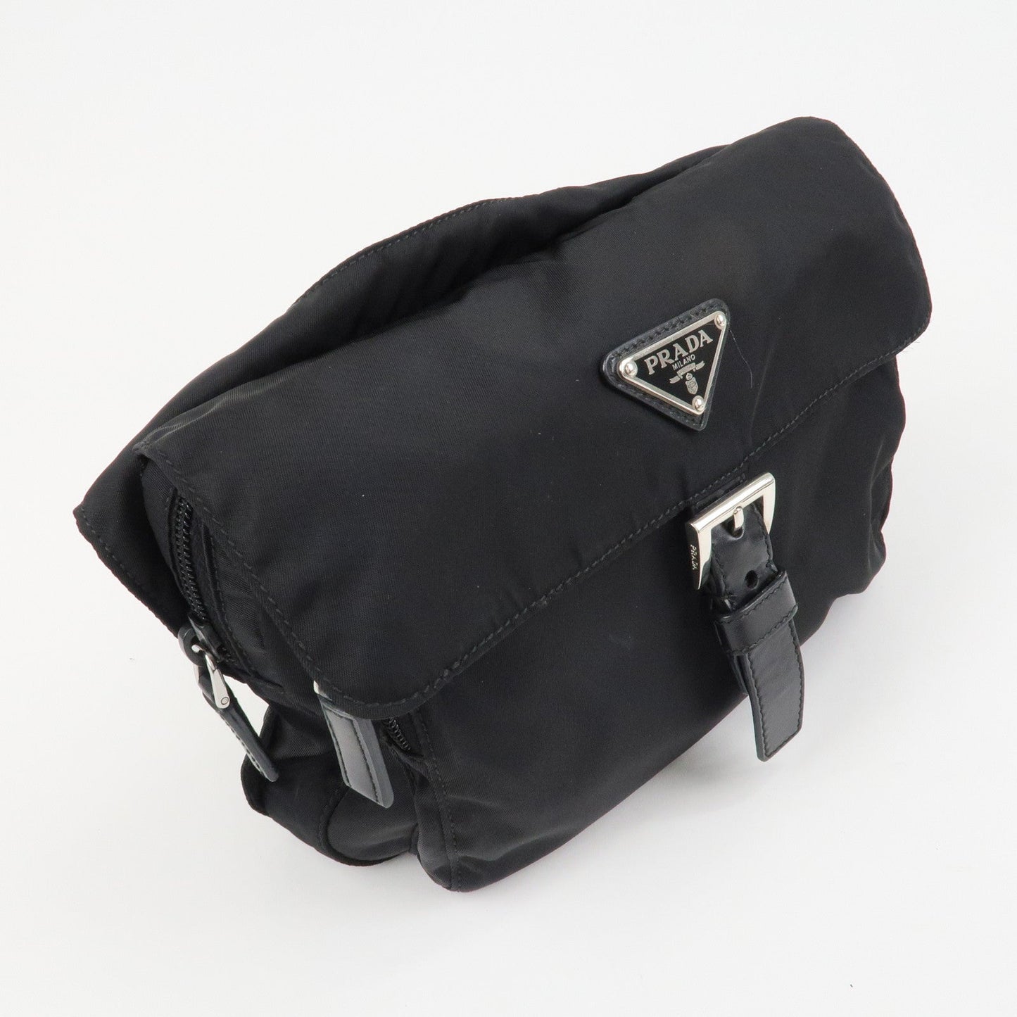 PRADA Triangle Logo Nylon Leather Shoulder Bag Black d