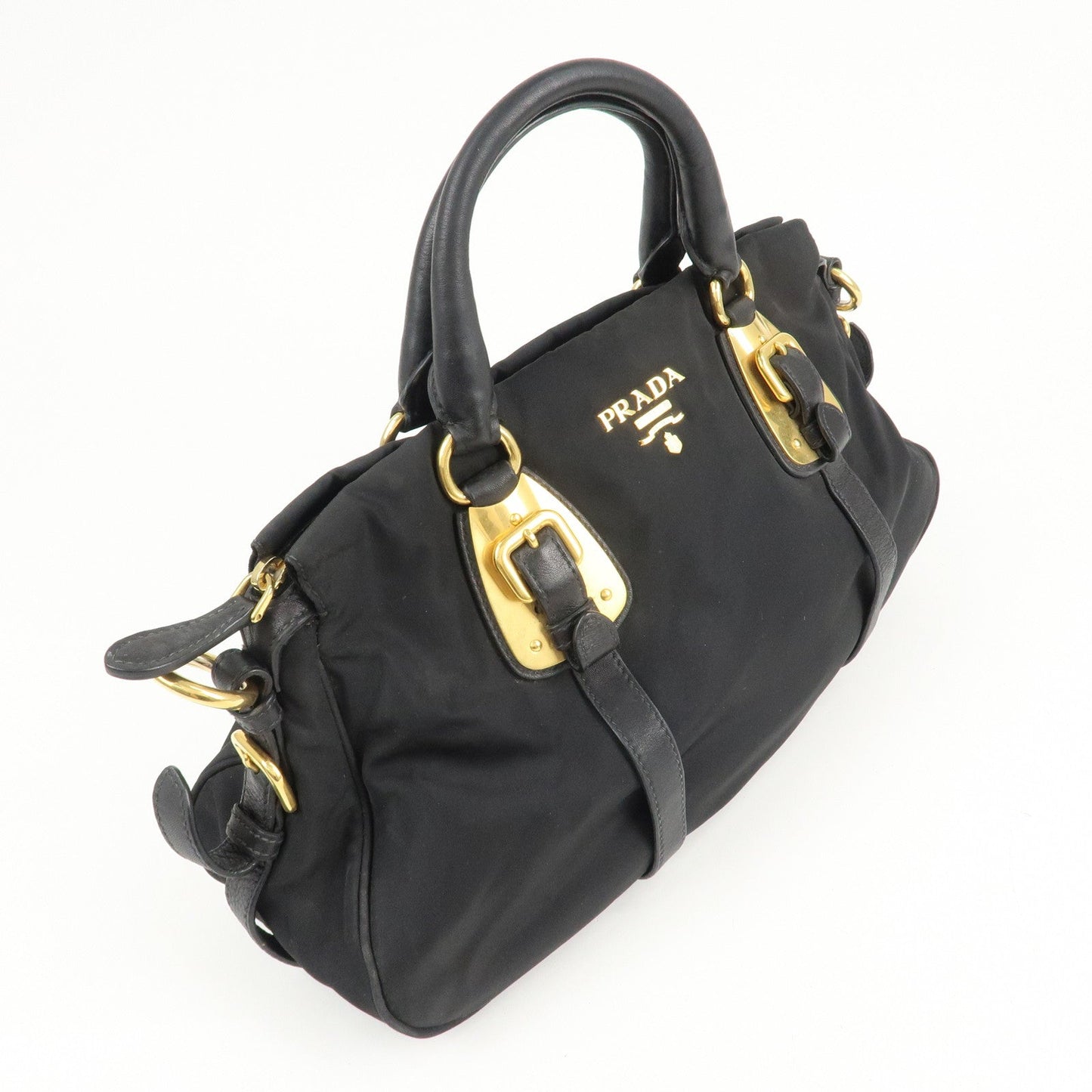 PRADA Logo Nylon Leather 2Way Shoulder Bag Black Gold HDW BN1903 d