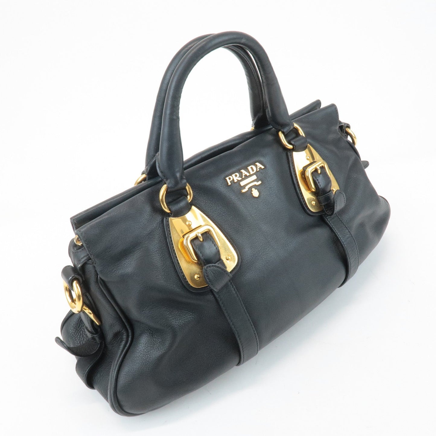 PRADA Logo Leather 2Way Tote Shoulder Bag Black BN1903 d