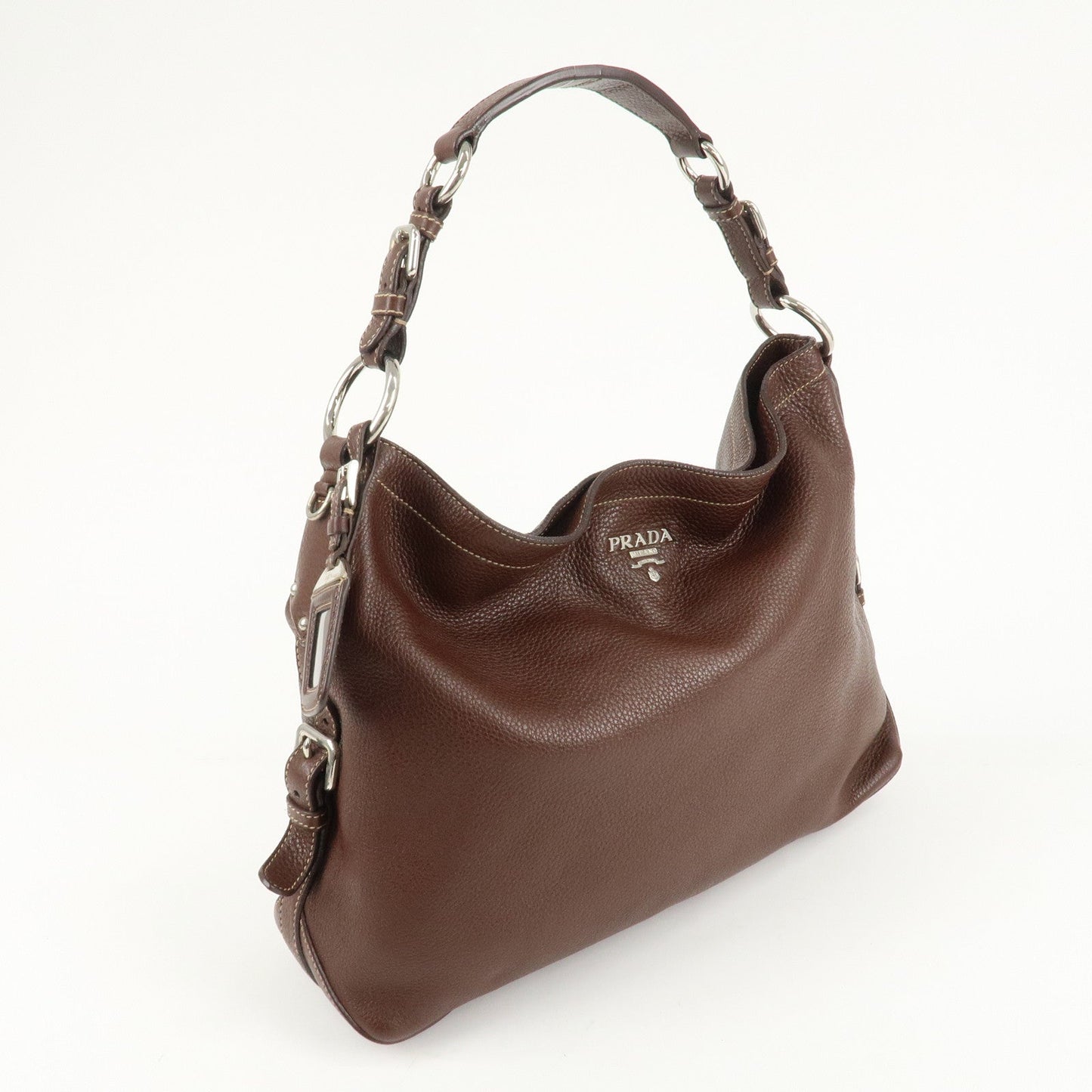 PRADA Leather Shoulder Bag Brown BR3408 d