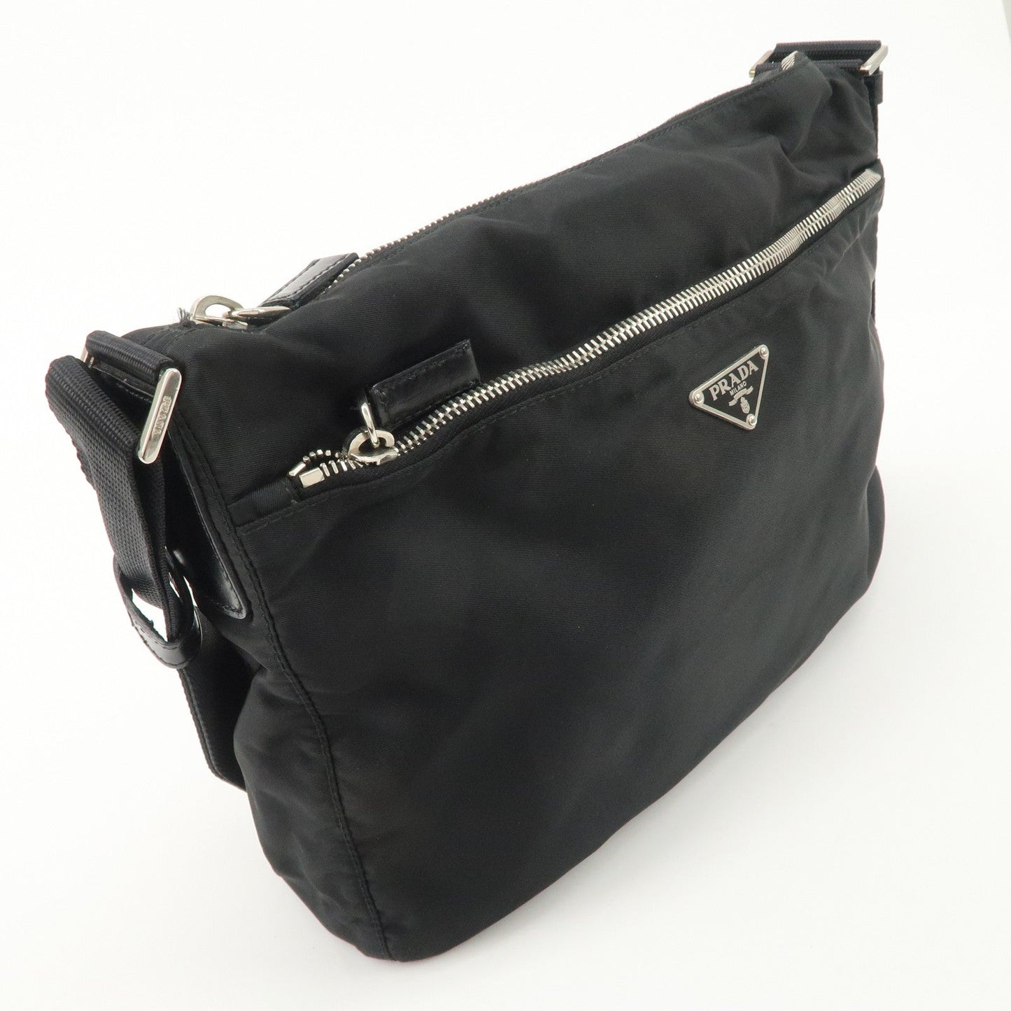 PRADA Logo Nylon Leather Shoulder Bag NERO Black BT0421 d