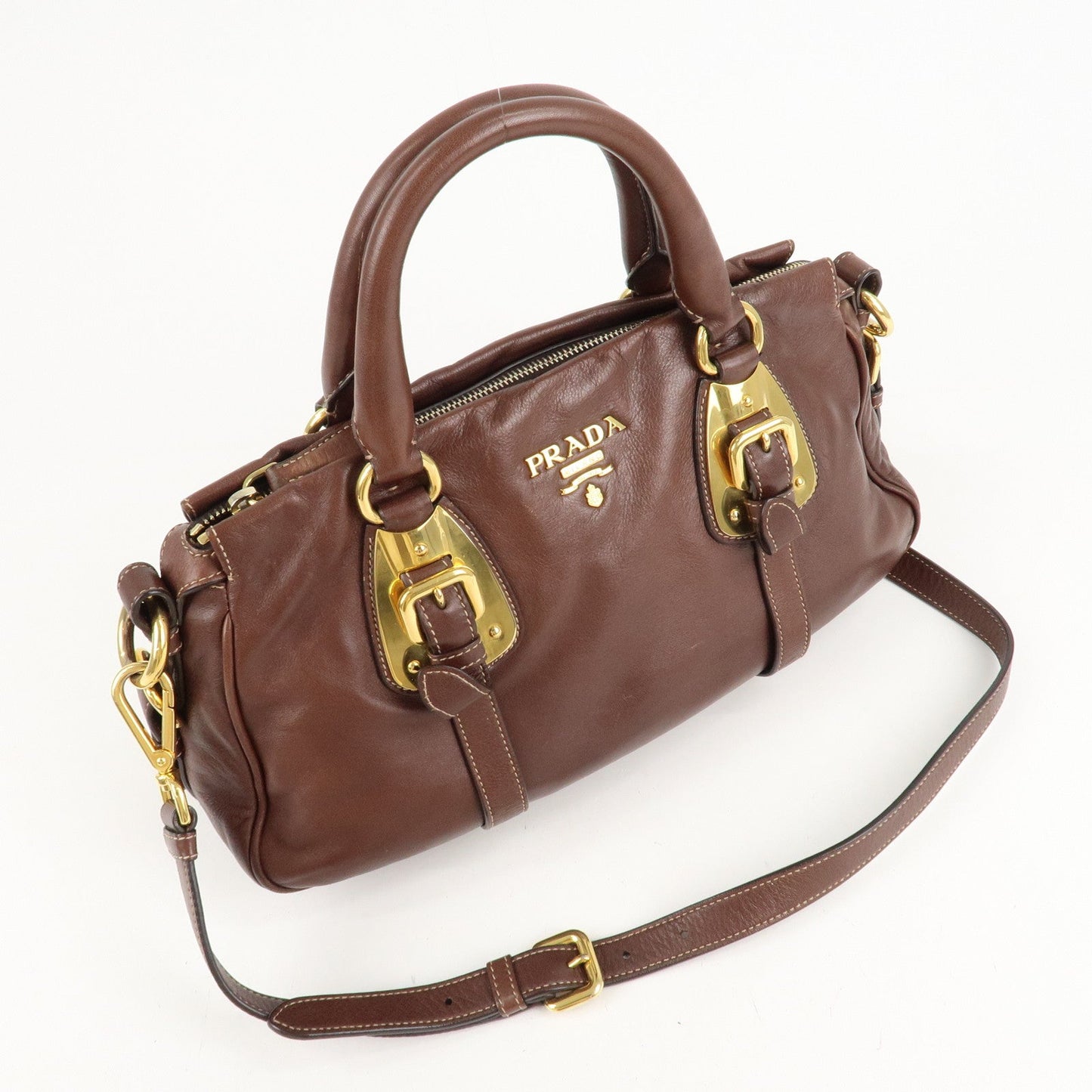 PRADA Leather 2Way Bag Shoulder Bag Hand Bag Brown BN1904 d
