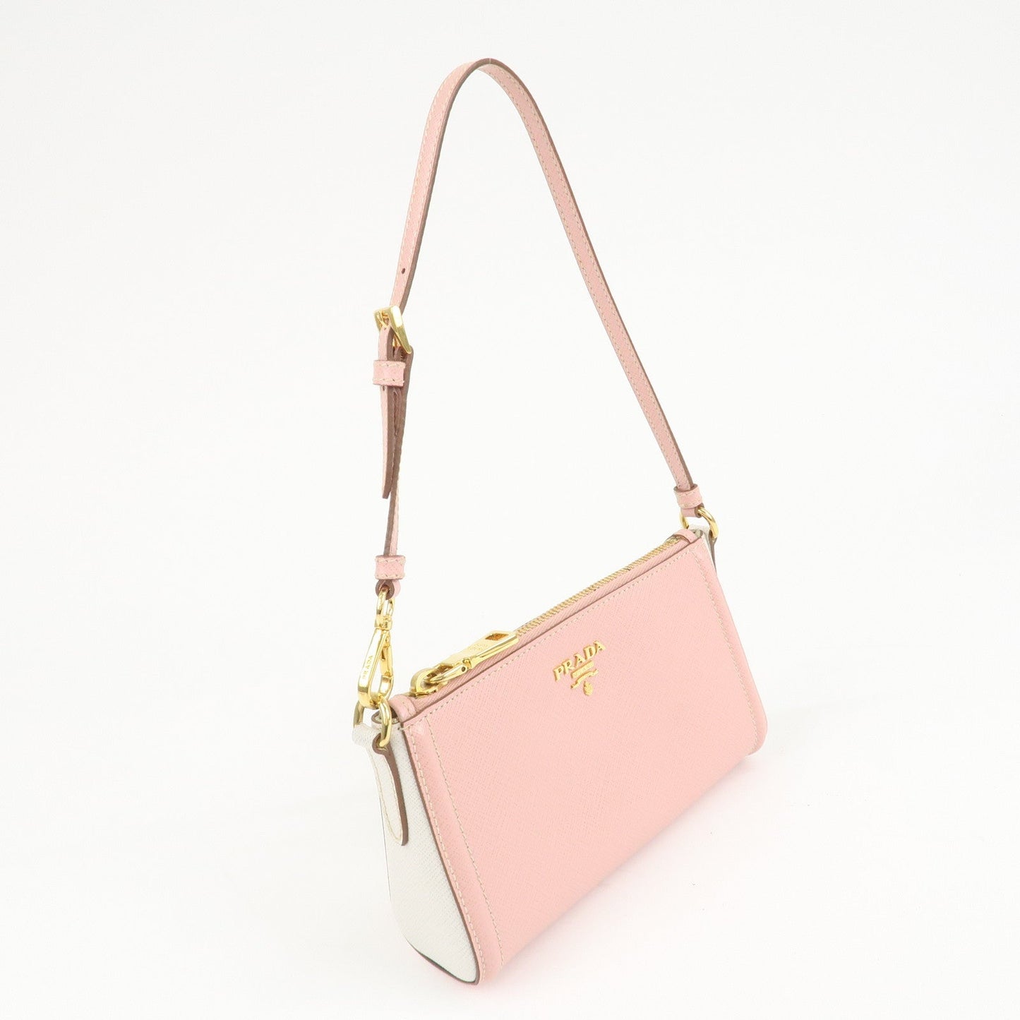 PRADA Logo Leather Shoulder Bag Pink Gold Hardware d