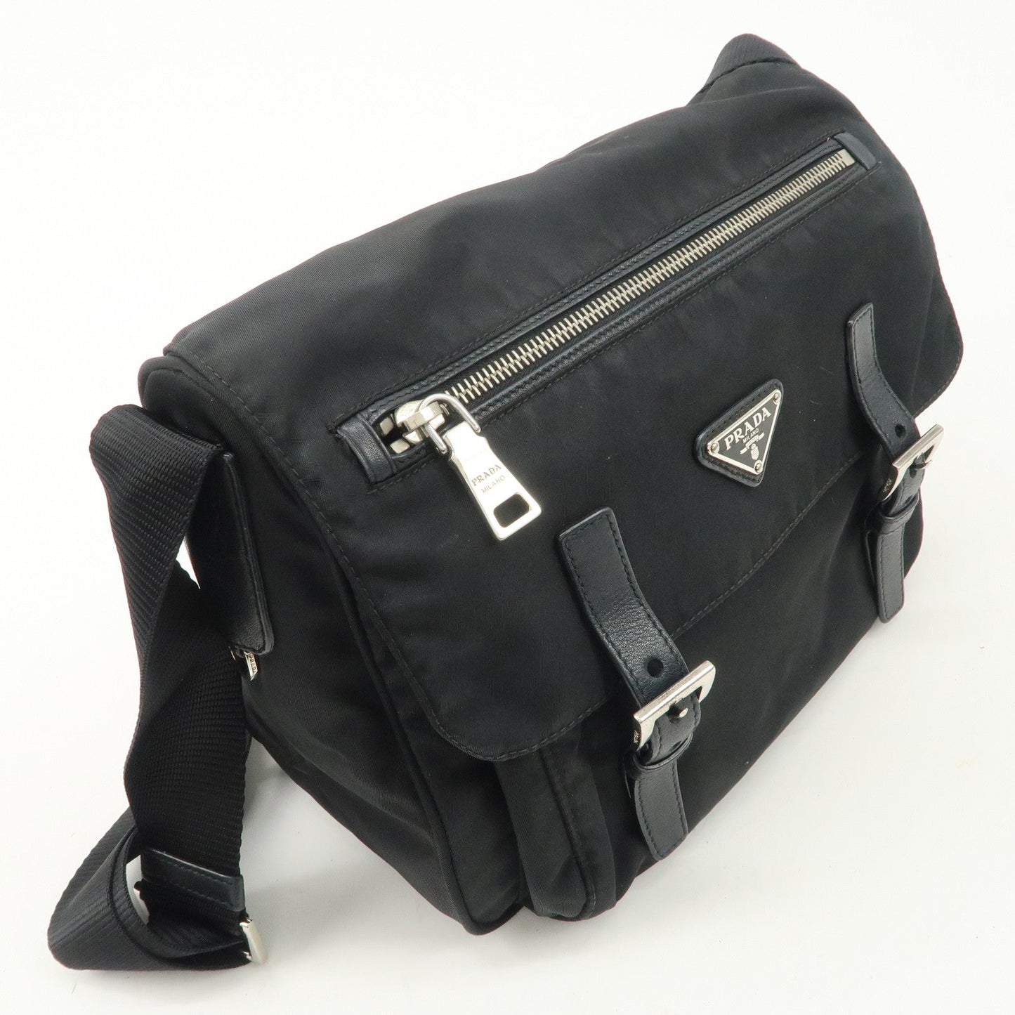 PRADA Nylon Leather Triangle Logo Shoulder Bag Black BT0713 d