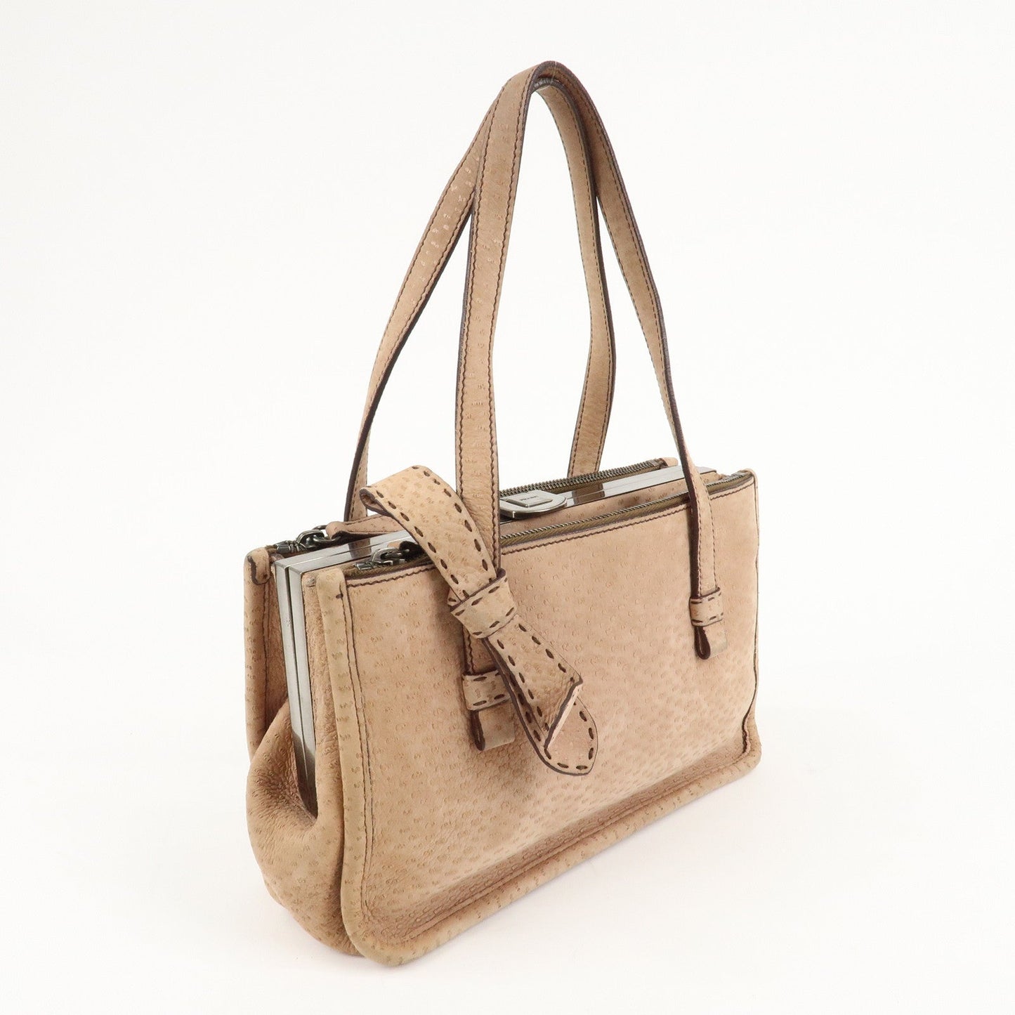 PRADA Logo Suede Clasp Tote Bag Hand Bag Beige BR1935 F/S d