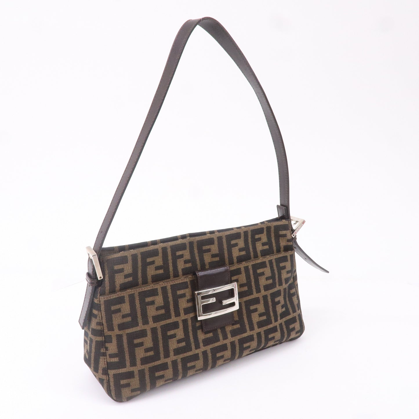 FENDI Zucca Canvas Leather Shoulder Bag Khaki Brown Black 26566