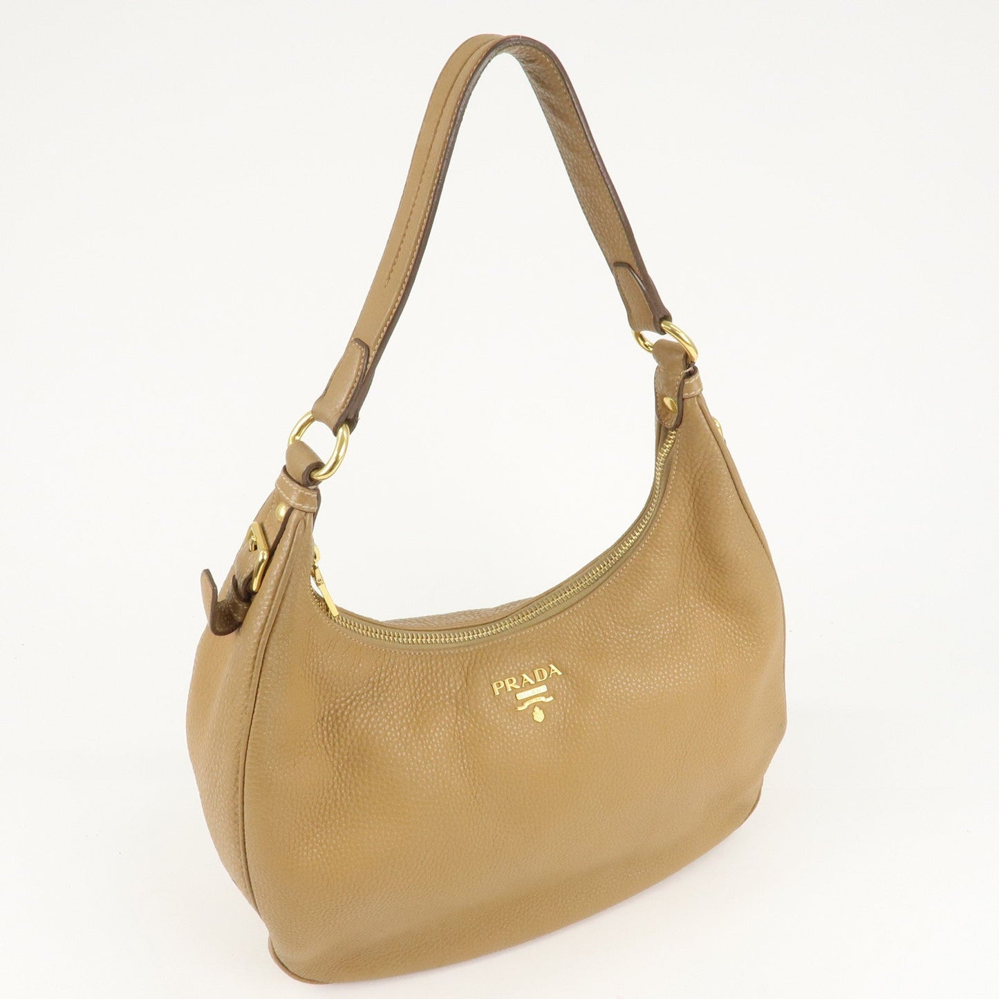 PRADA Leather Shoulder Bag Hand Bag Beige d