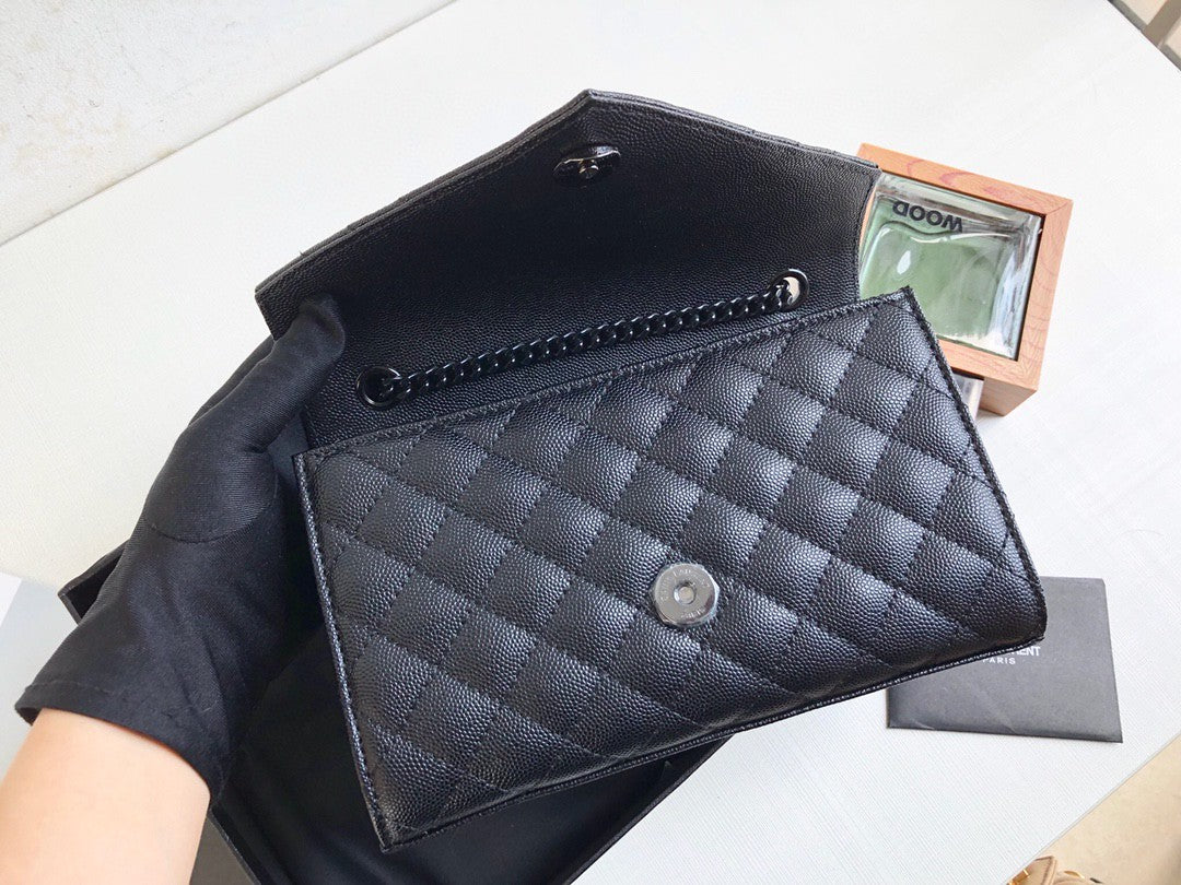 YSSL Envelope Small Bag In Mix Matelassé Grain De Poudre Black For Women 8in/21cm YSL 600195BOW981000