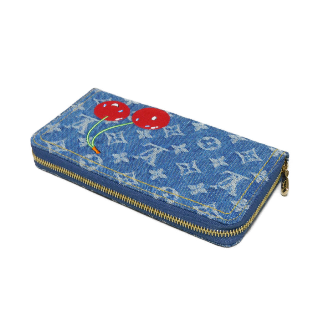 LOUIS VUITTON Long Wallet Purse M23161 Monogram denim canvas and grained leather blue Takashi Murakami LV logo flower cherry RFID un d Monogram Denim Cherry LVxTM Zippy Wallet unisex(Unisex)