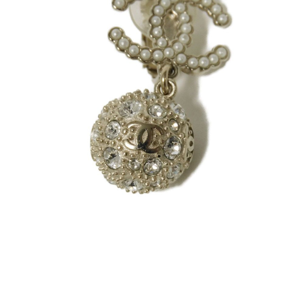 Chanel Coco Mark Pearl Crystal Swing Ball Earrings