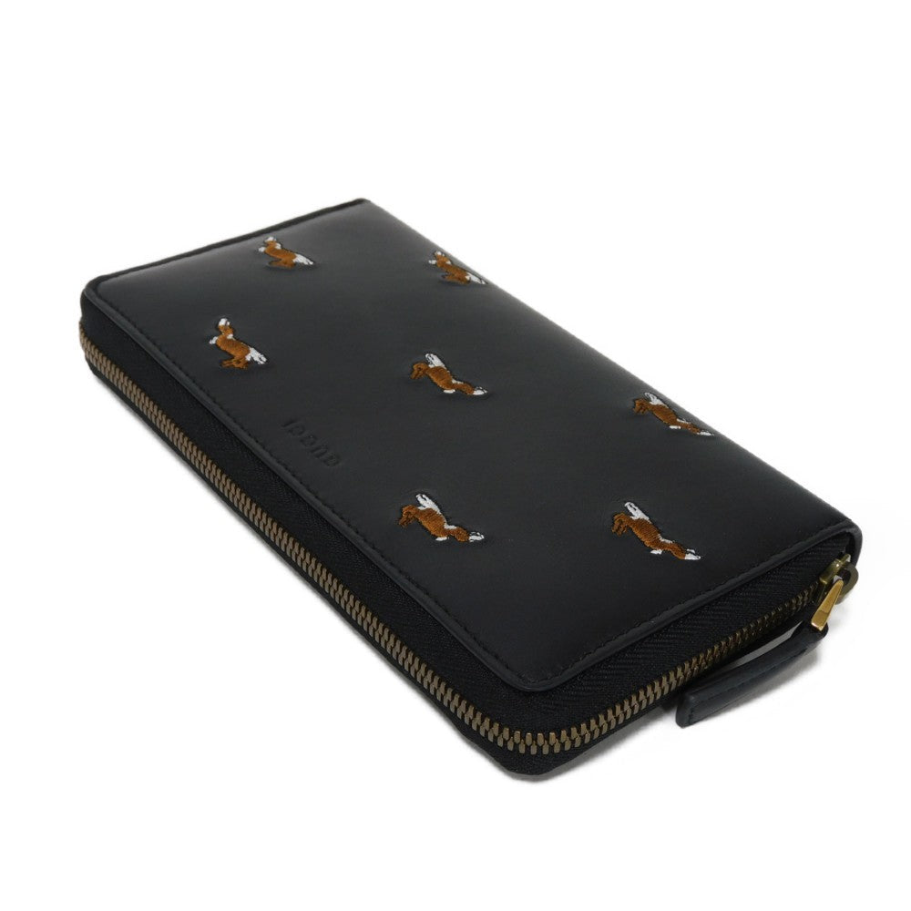 GUCCI Long Wallet Purse 428785 Smooth Calfskin Leather black Logo embossing Rabbit embroidered zip-around wallet Women(Unisex)