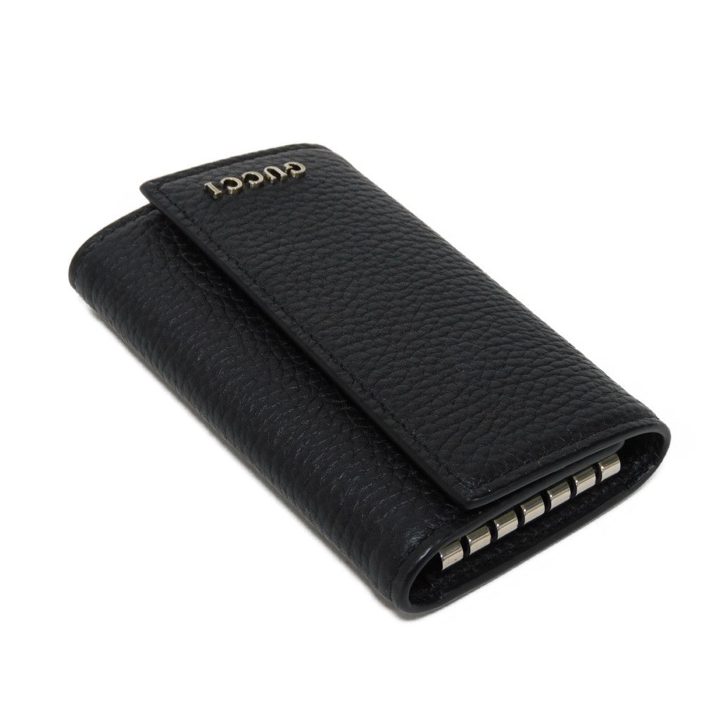 GUCCI Key case Key holder 771156 AABXM 1000 Textured leather black Metal logo logo keychain mens