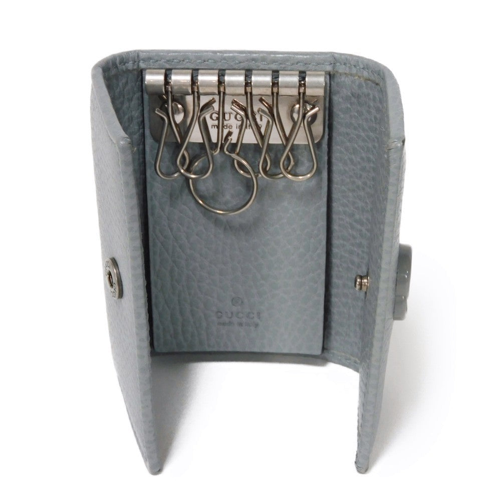 GUCCI Key case Key holder 456118 17WEN 1711 Textured leather Light gray 6-key case Key holder Petit Marmont GG Marmont Women(Unisex)