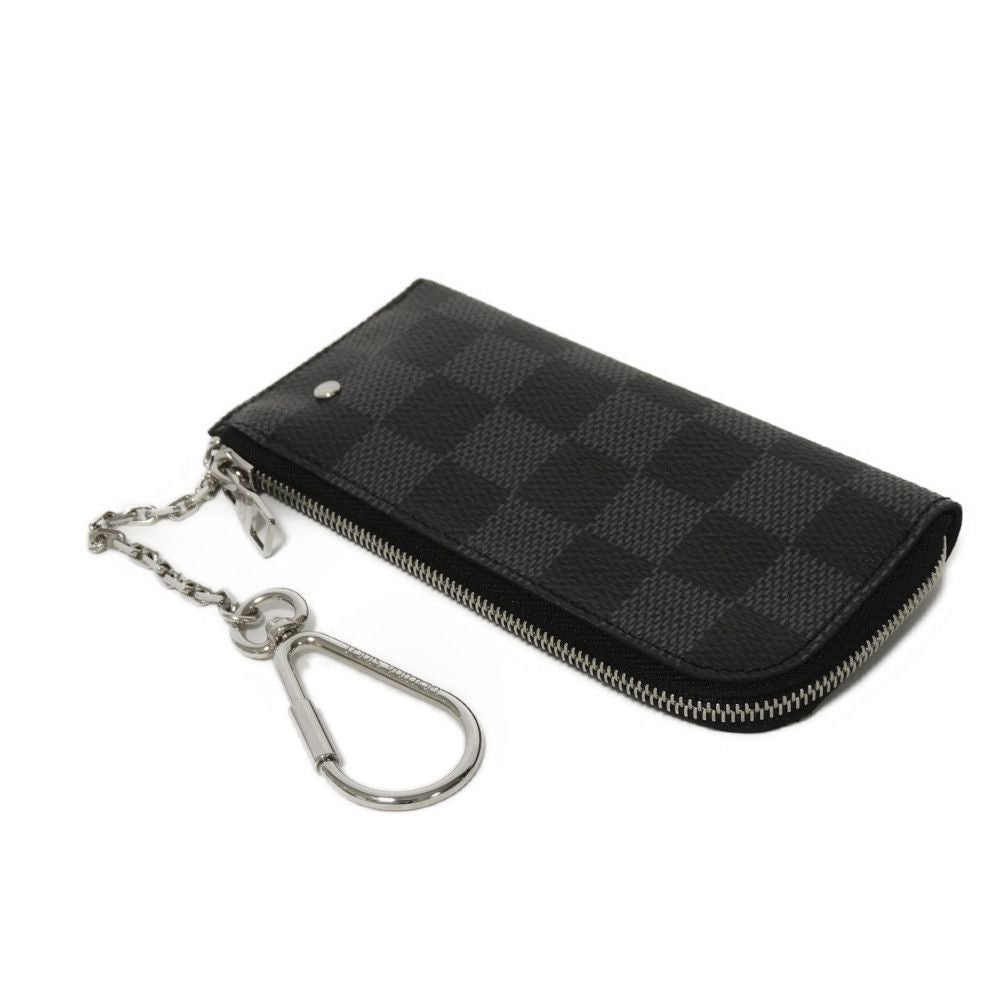 LOUIS VUITTON Coin case N61235 Damier Graphite Canvas Noir logo black checkered key ring un d Damier Graphite Pochette cree mens
