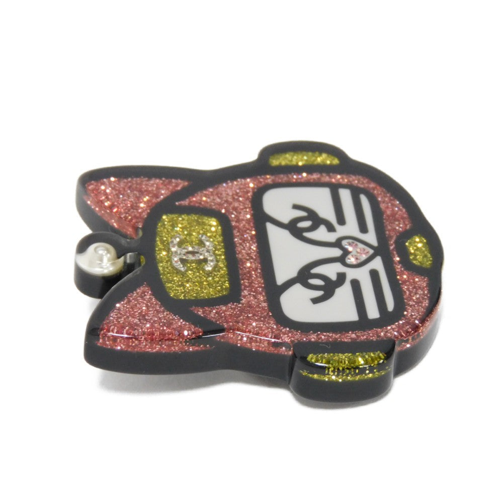 CHANEL Brooch Resin & Strath Clear x Black x Pink x Yellow CC mark Glitter COCO Mark Cat Robot Women d
