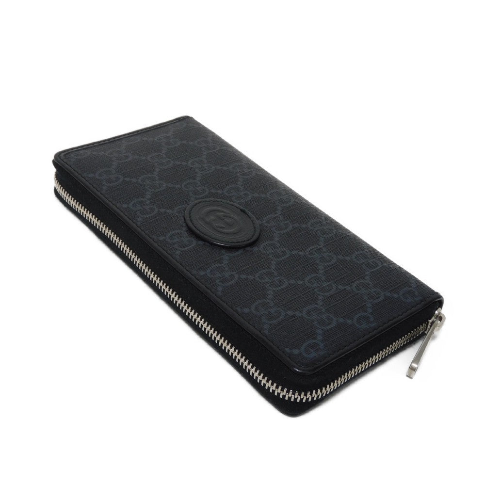 GUCCI Long Wallet Purse 673003 92TCN 1000 GG Supreme canvas (polyurethane processing) x Calfskin leather black GG Supreme Interlocking G zip-around wallet mens