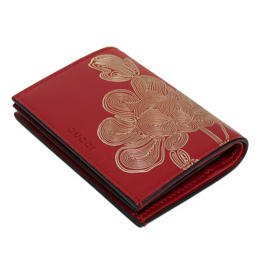 GUCCI Bifold Wallet 465859 CWD9N 9863 Smooth Calfskin Leather Hibiscus thread logo Chinese Ear Compact Wallet Women