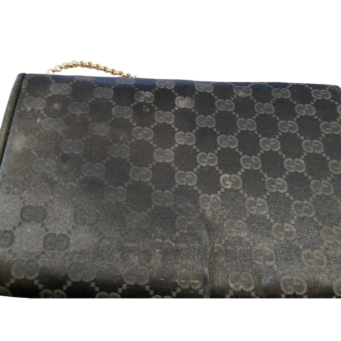 , one of a kind, Gucci, black Guccissima print silk over leather, two-way style bag with a gold chain link, removable strap