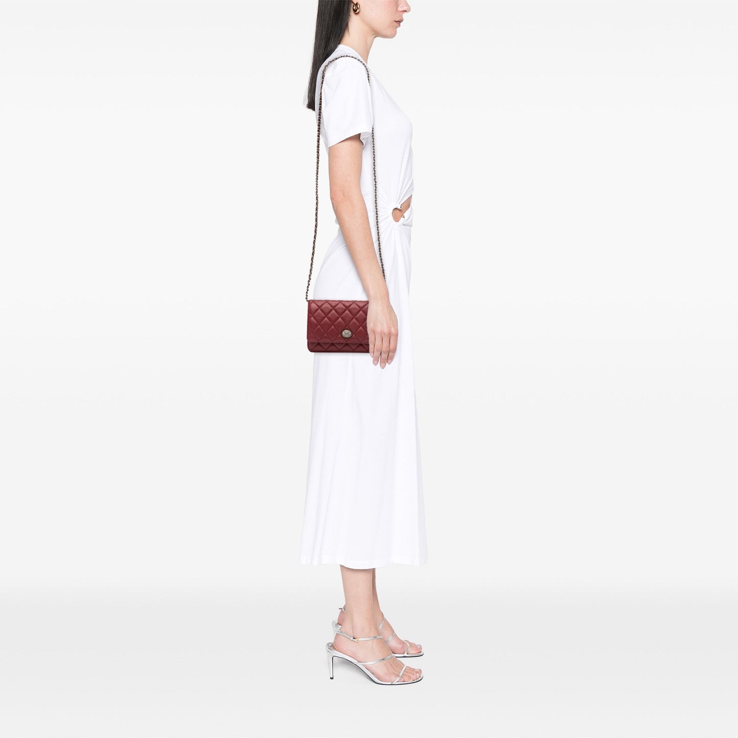 Red Chanel CC Quilted Caviar Wallet on Chain Crossbody Bag