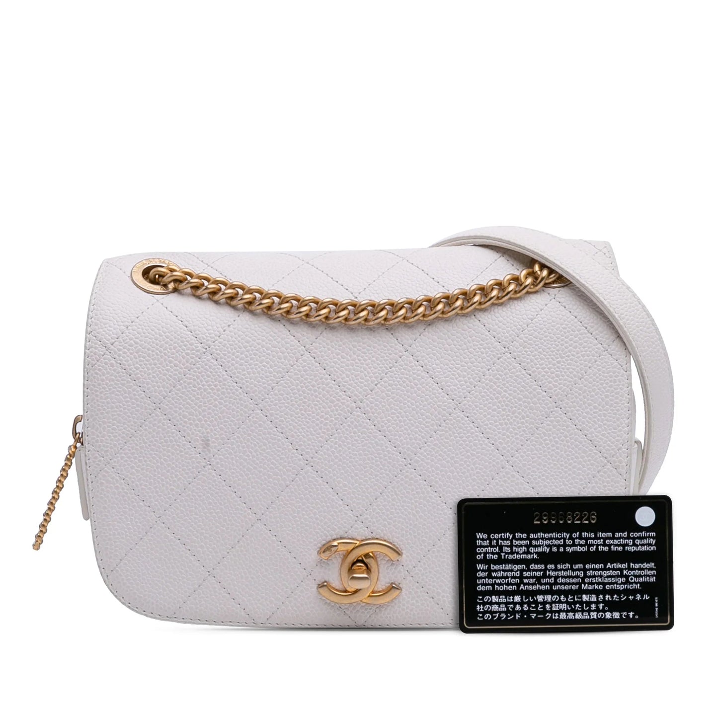 White Chanel CC Quilted Caviar Turnlock Full Flap Crossbody Bag