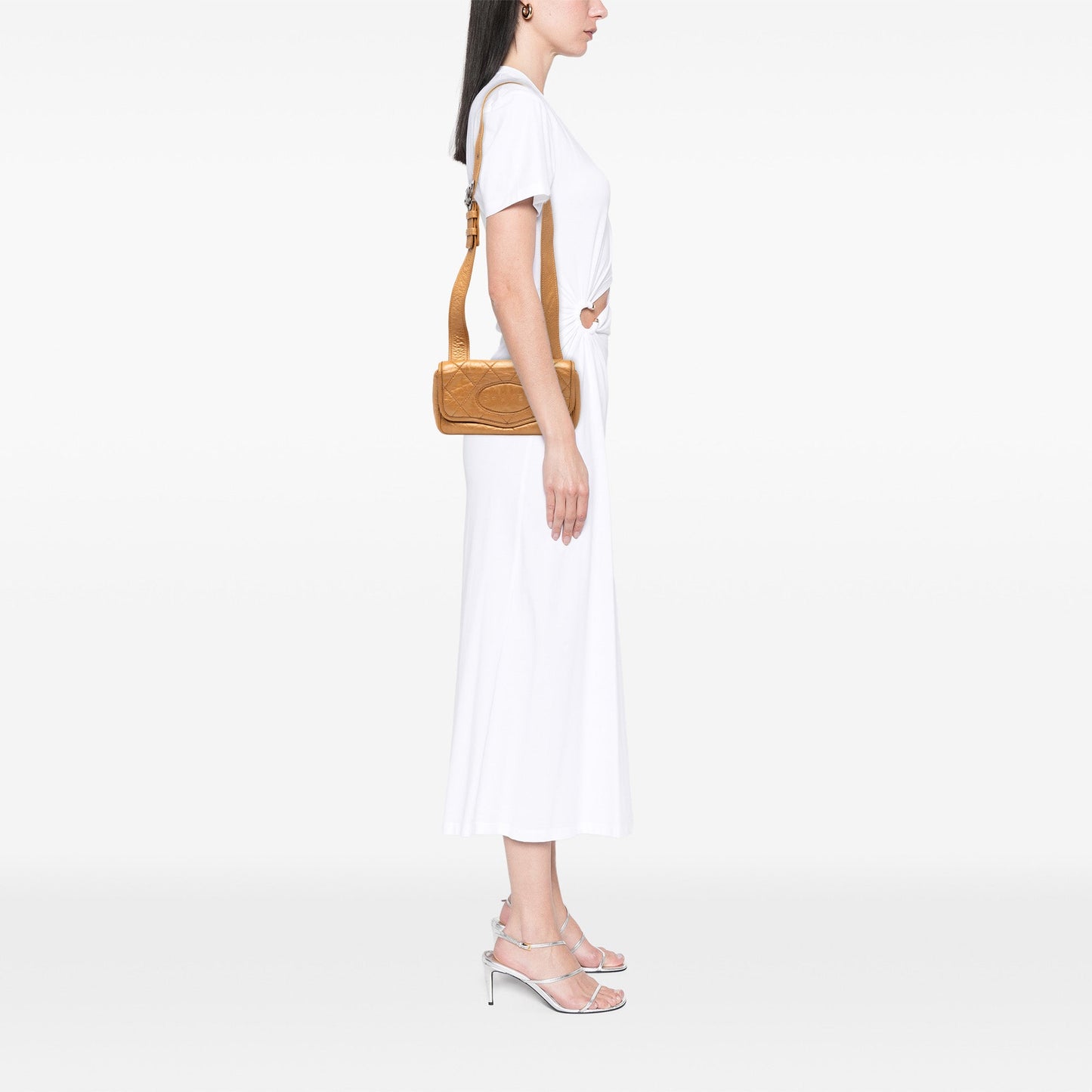 Tan Chanel Quilted Aged Calfskin Ligne Messenger Flap Crossbody Bag