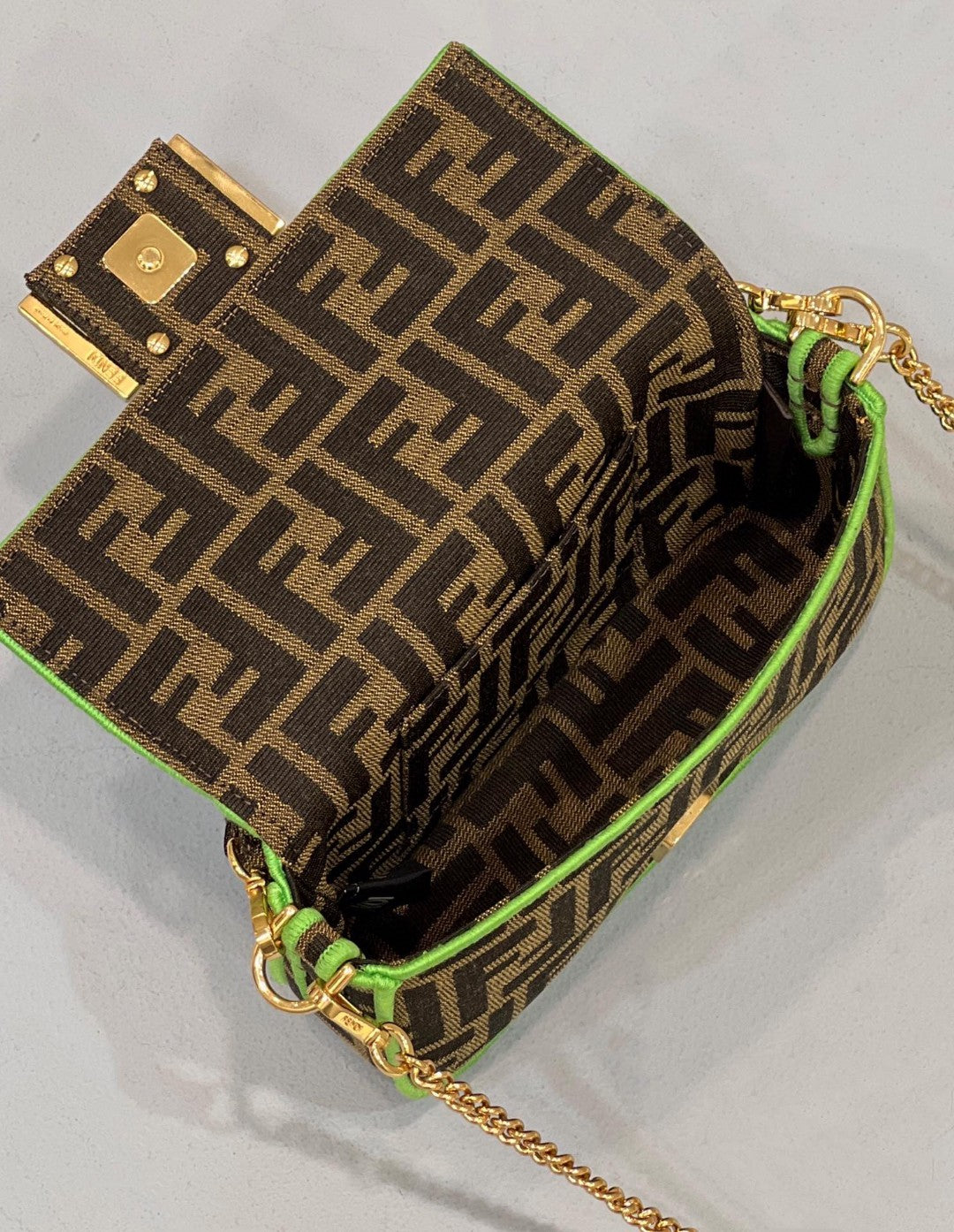 Top QualityTop Quality Baguette Small Brown Fabric Green Border Bag For Woman 18cm/7in