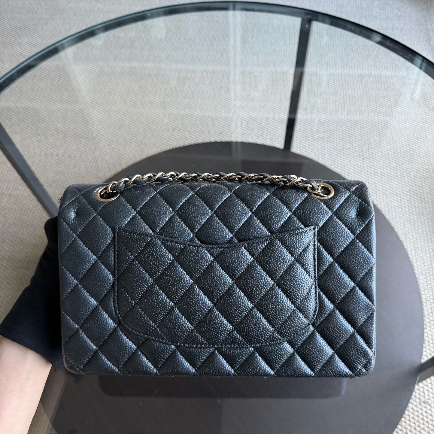 Chanel Classic Flap Medium - Caviar 25CM Quilted Grained Calfskin Charcoal Gold Hardware Series 25
