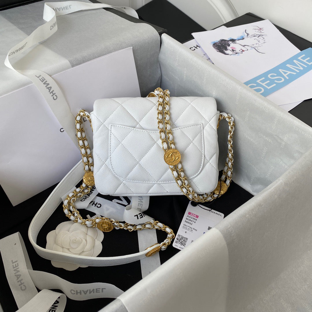 CHLMini Flap Bag With Top Handle Gold Hardware White For Women, Women’s Handbags, Shoulder Bags 7.9in/20cm AS2431