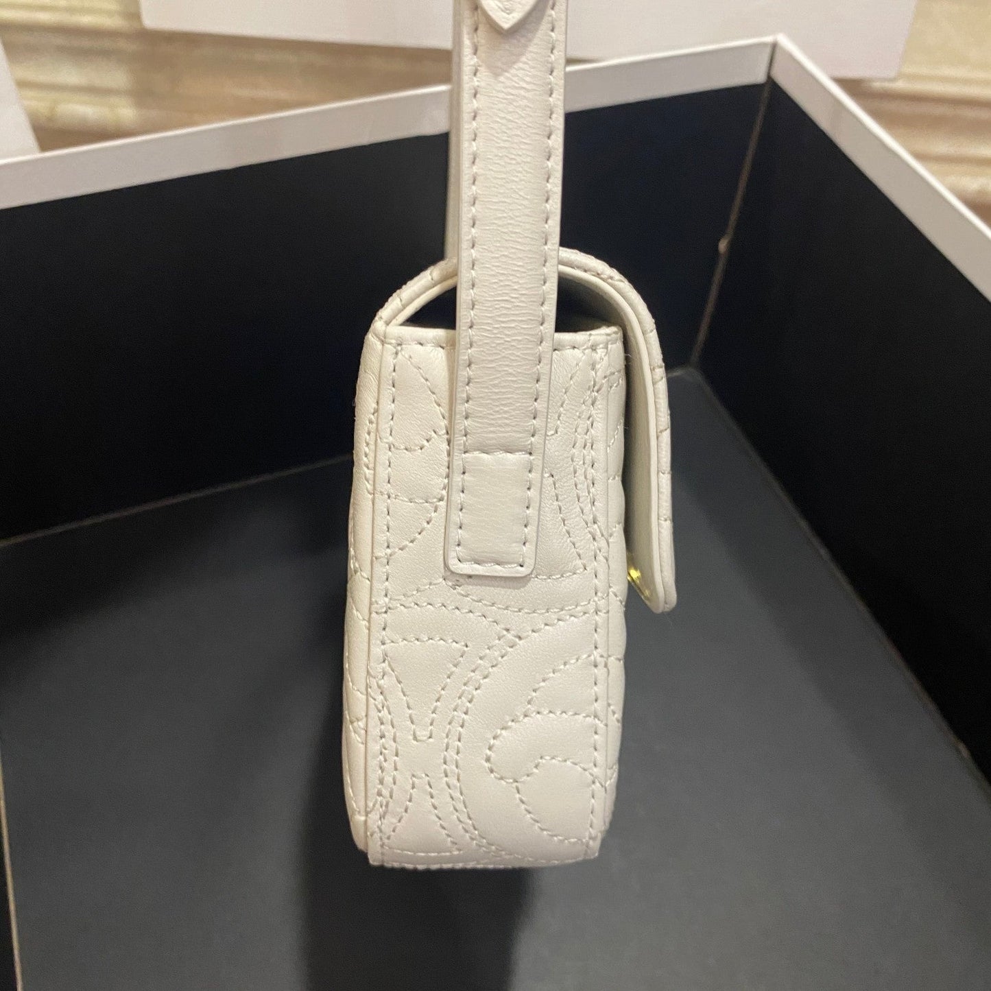 Top Quality Triomphe Shoulder Bag In Quilted Triomphe Lambskin White For Women 8in/20cm 194143EF4.01BC