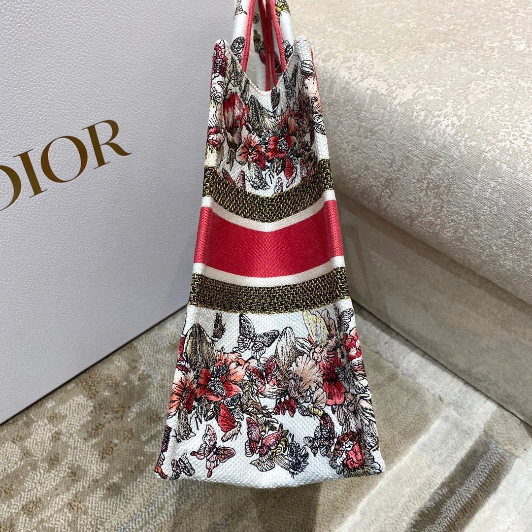 Top Quality MeTop Qualityum Book Tote Multicolor Butterfly Embroidery, Red/White, For Women Womens Handbags, 36cm CD