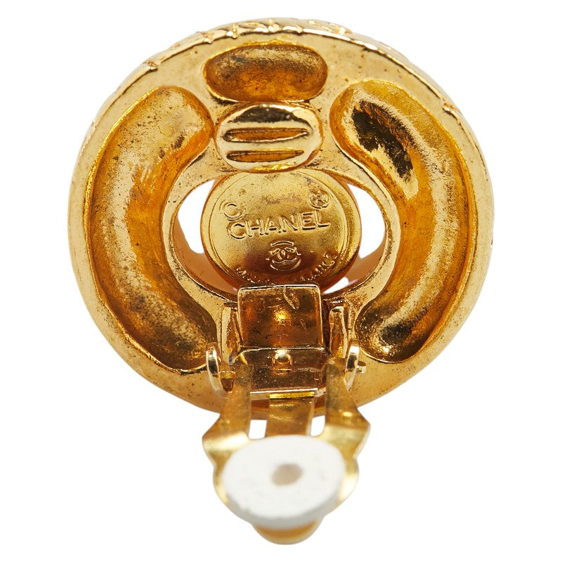 Chanel Logo Round Faux Pearl Earrings