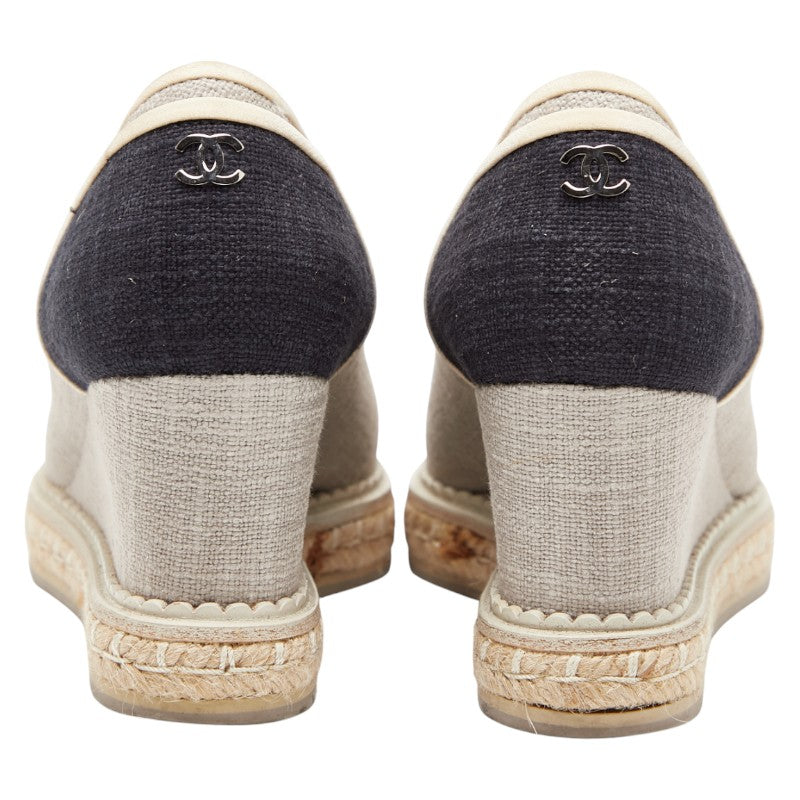 Chanel Coco Mark Canvas Wedge Pumps