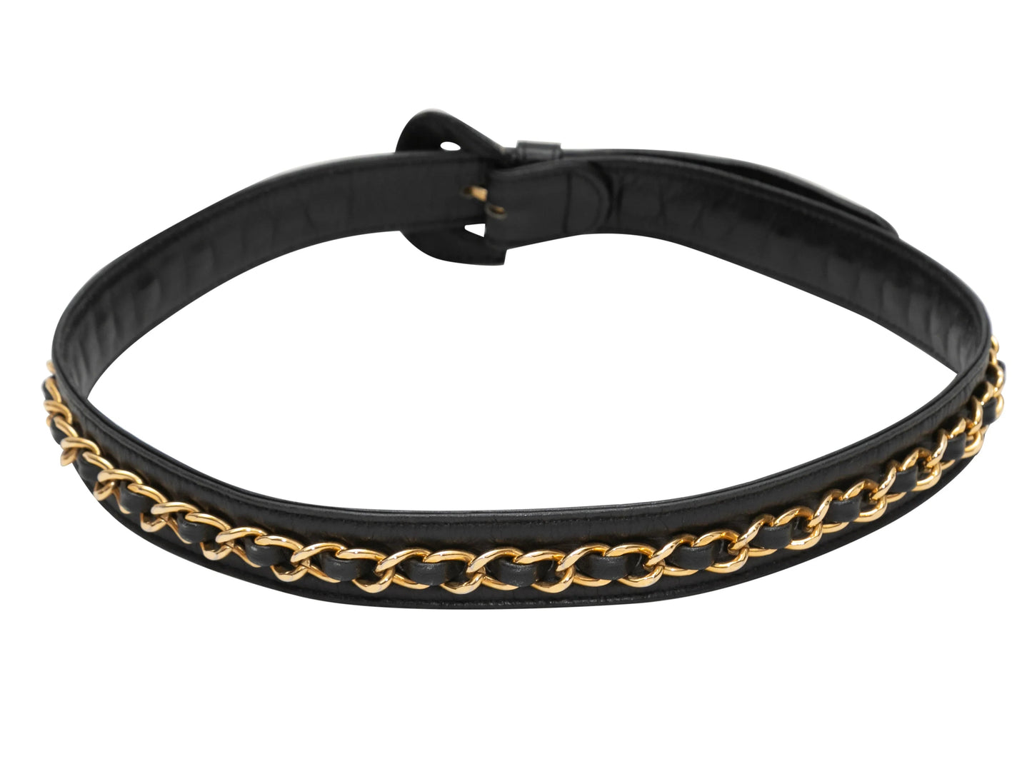 Black Chanel Leather & Chain-Link Belt Size US XXS