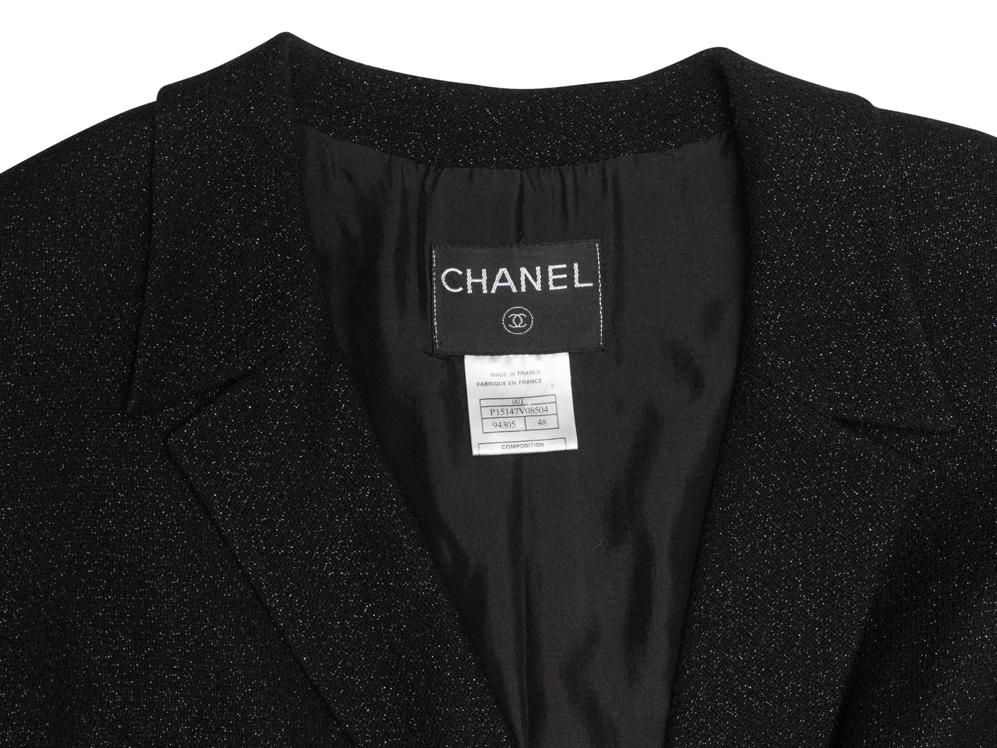 Black Chanel Metallic Wool Blazer Size FR 48