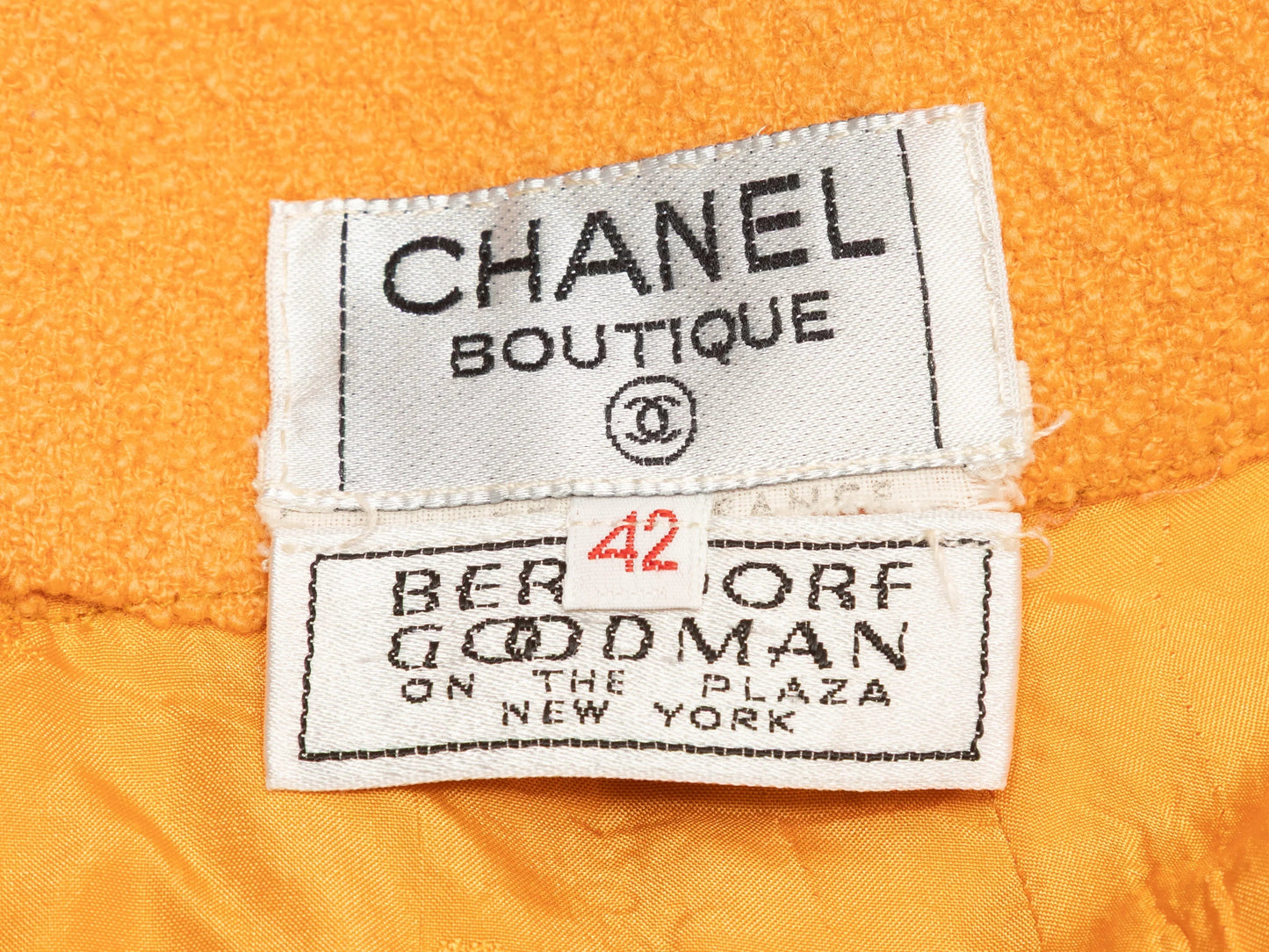 Orange Chanel Boutique Tweed Pencil Skirt Size FR 42