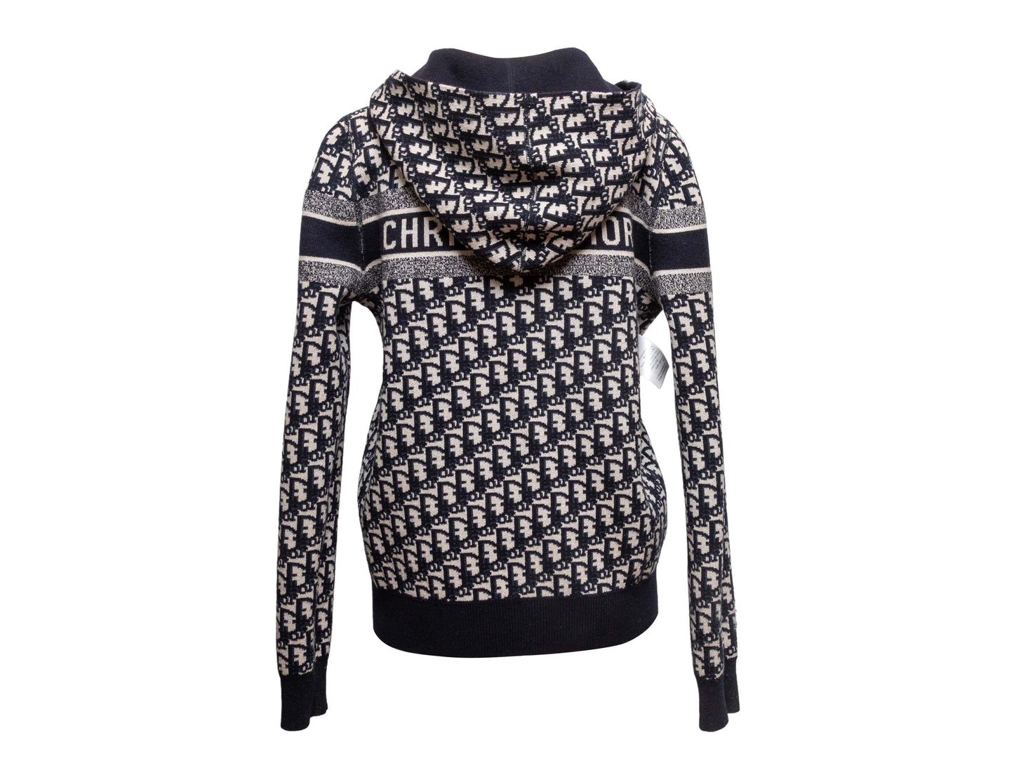 Navy & White Christian Dior 2020 Reversible Oblique Cashmere Zip Hoodie Size FR 40