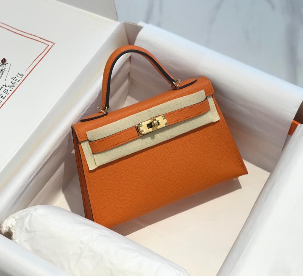 Top Quality Mini Kelly Orange For Women Gold Toned Hardware 7.5in/20cm