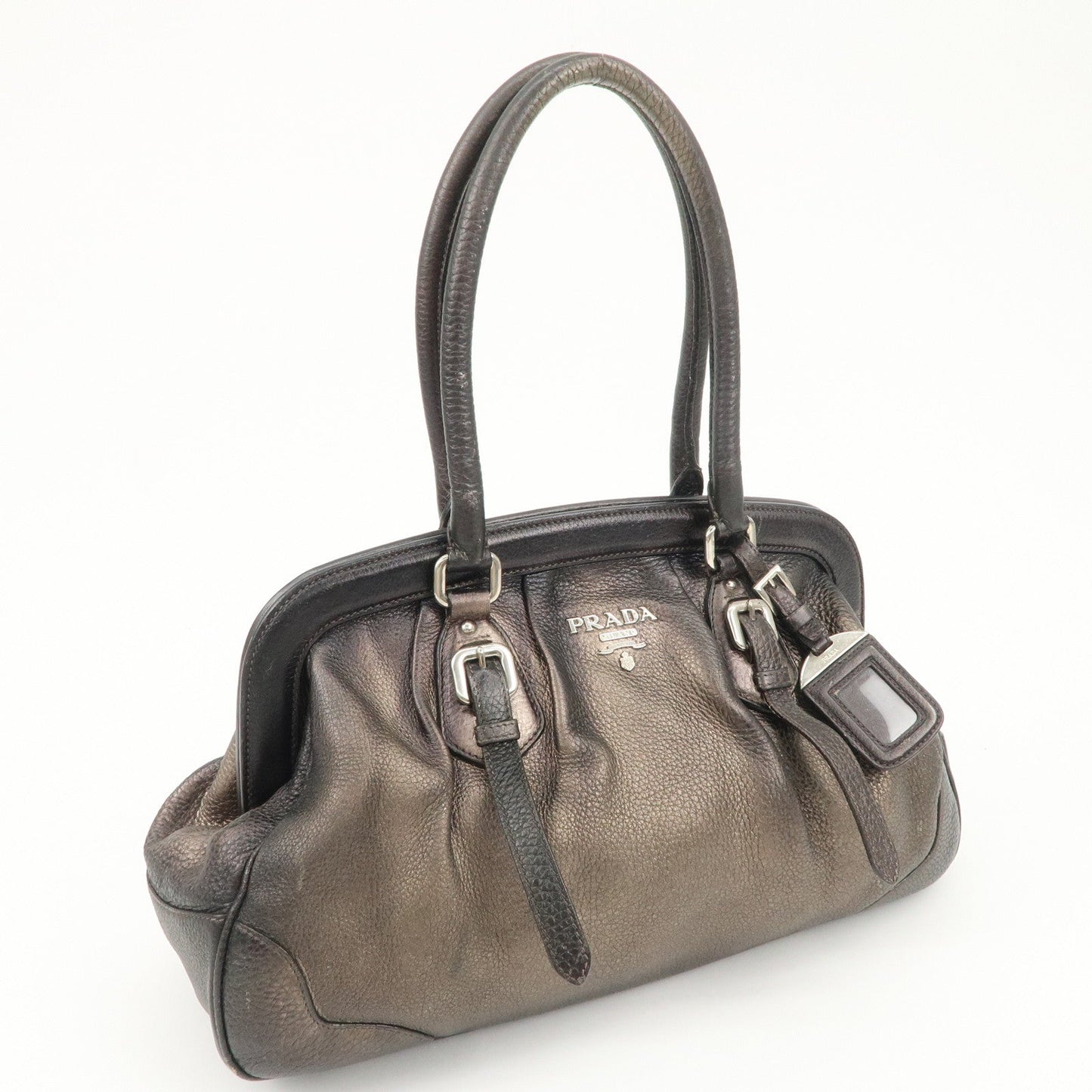 PRADA Logo Leather Shoulder Bag Hand Bag Bronze d