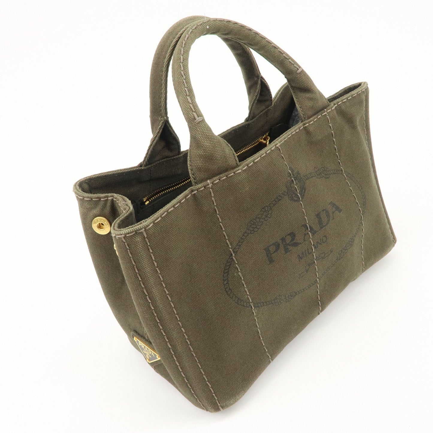 PRADA Canapa Mini Canvas Bag Hand Bag Tote Bag Khaki BN2439 d